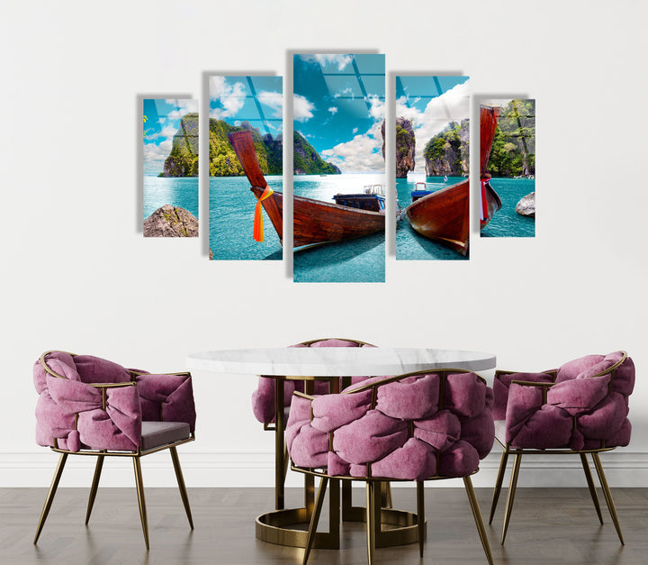 Phuket Island Boats Seascape Glass Wall Art, glass wall decor, glass wall art decor