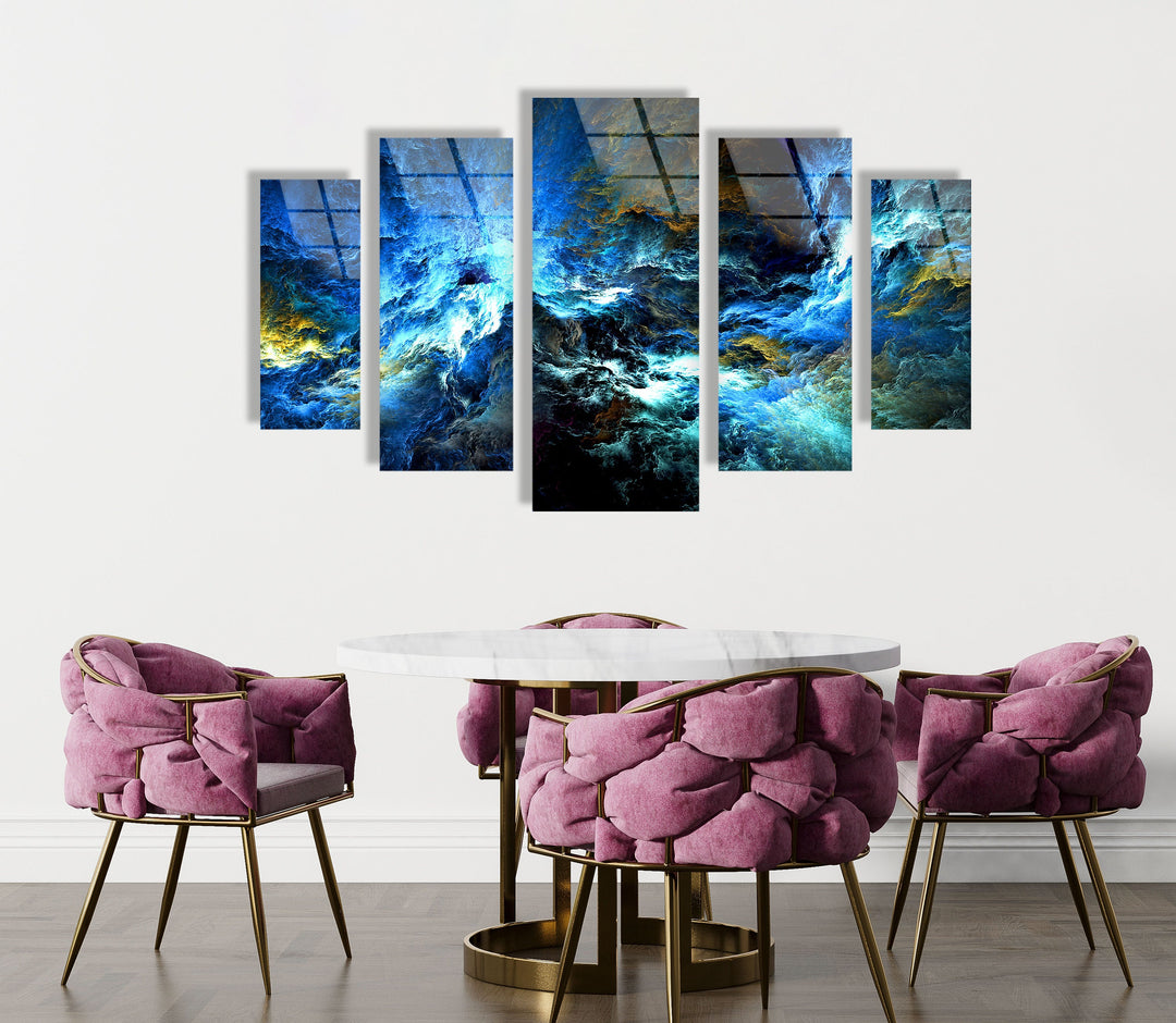 Cosmic Blue Storm Abstract Glass Wall Art, large glass photo prints, glass wall photos