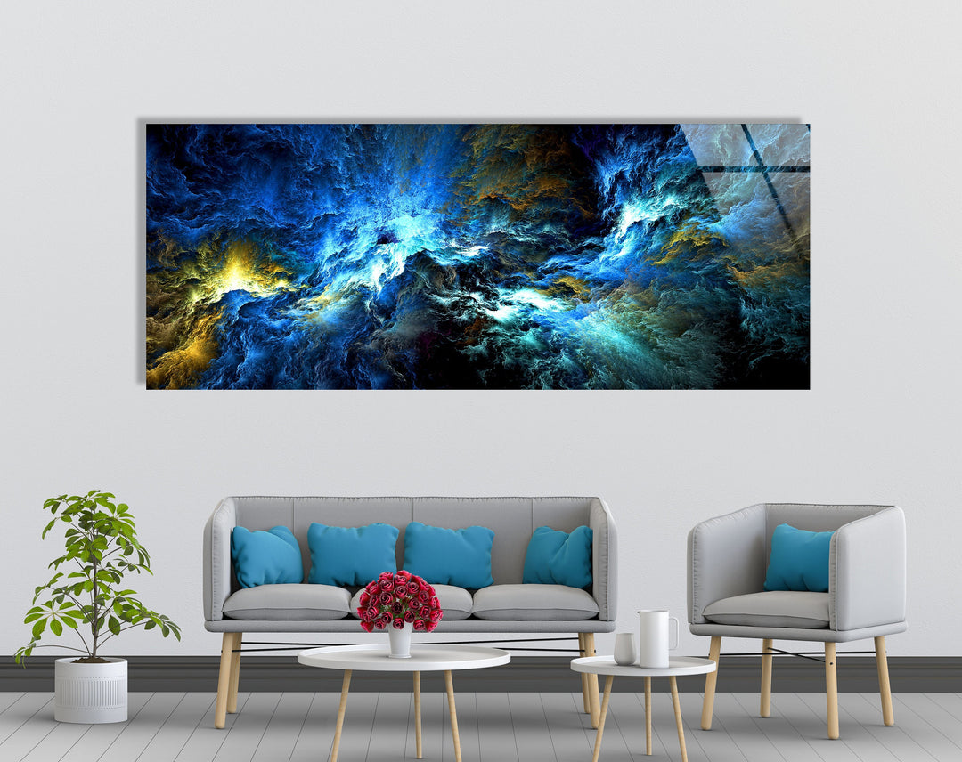 Cosmic Blue Storm Abstract Glass Wall Art, glass pictures for Wall, glass prints wall art