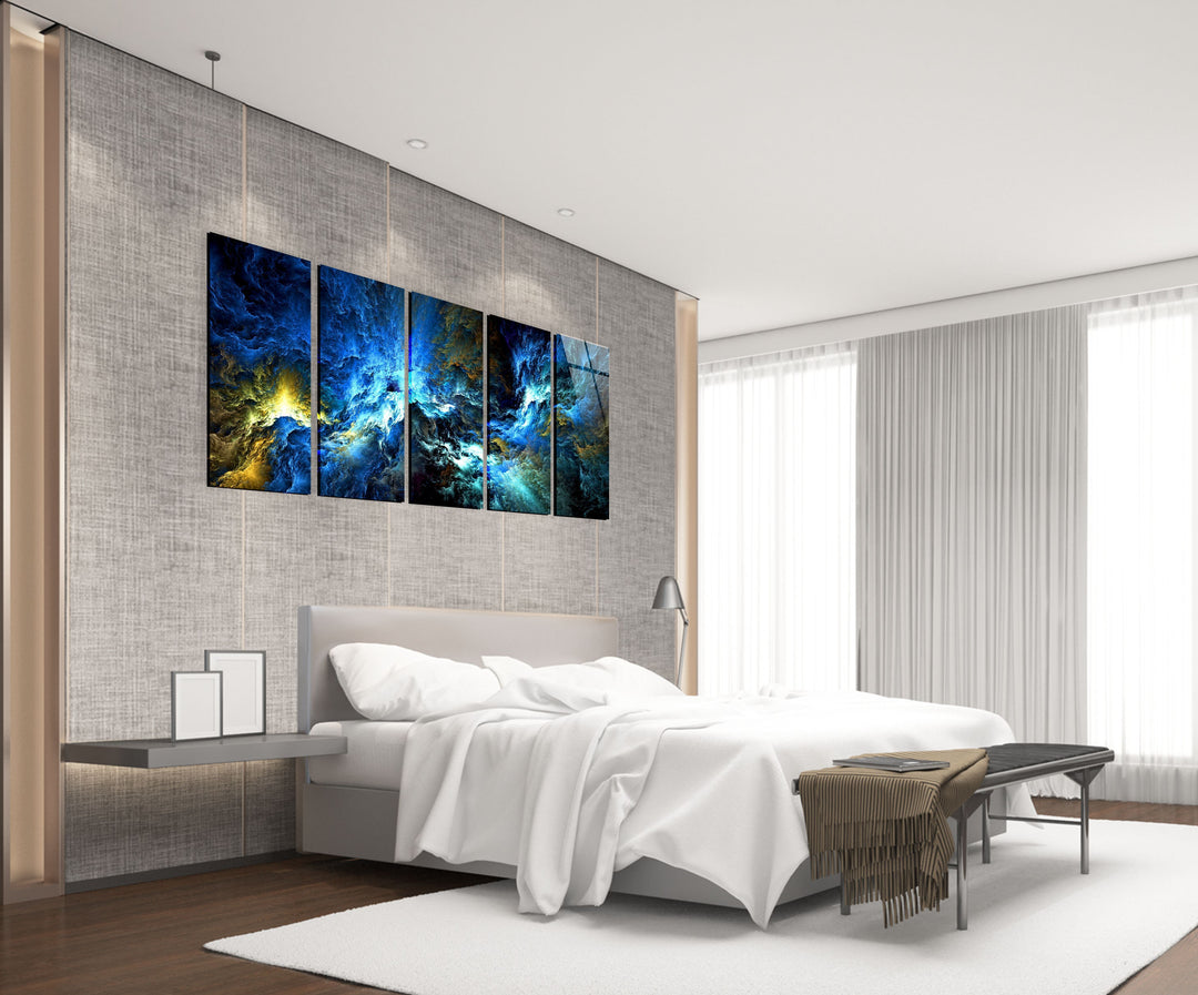 Cosmic Blue Storm Abstract Glass Wall Art, print on glass, glass printed photos