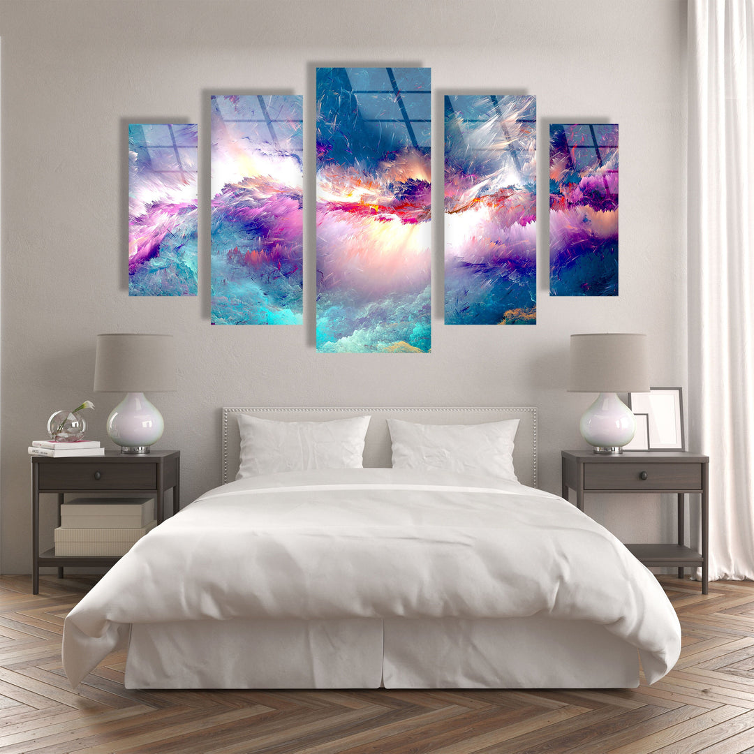 Vivid Blue, Purple Fractal Clouds Abstract Glass Wall Art, glass photo prints, glass picture prints