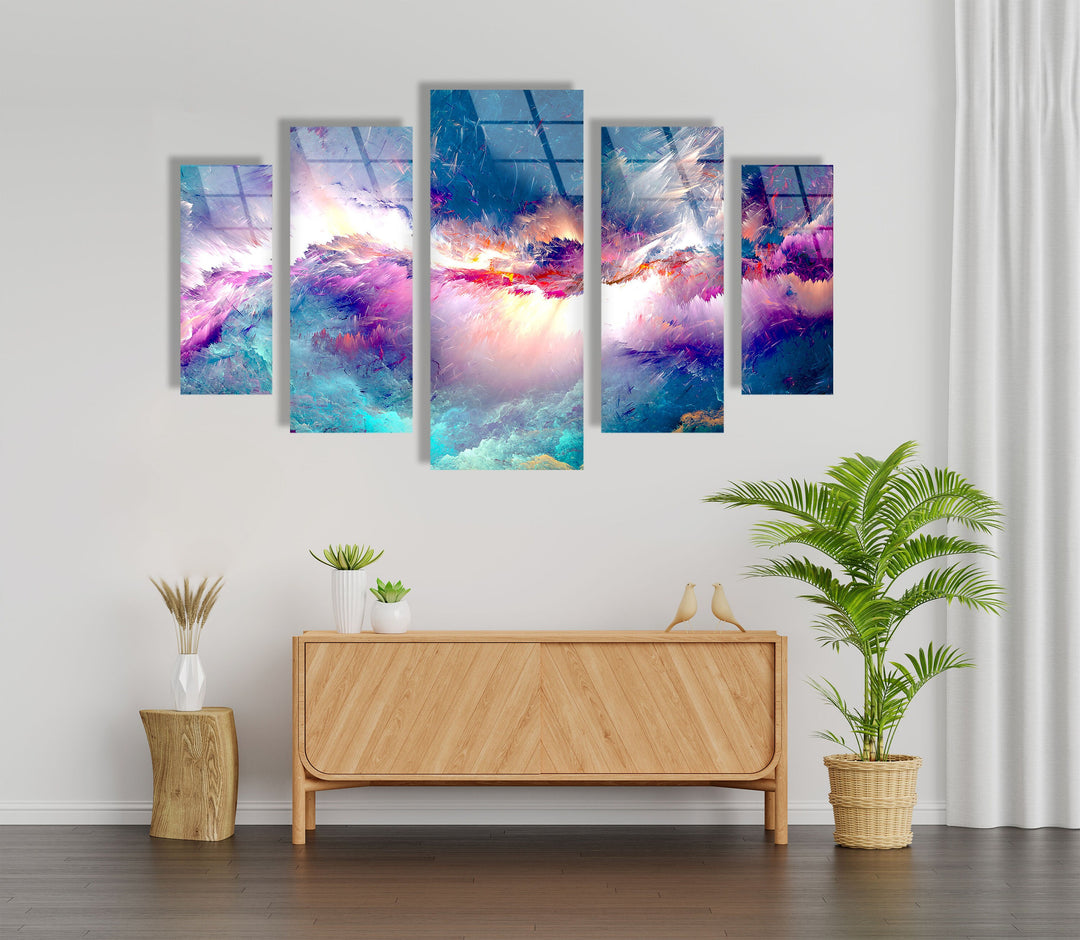 Vivid Blue, Purple Fractal Clouds Abstract Glass Wall Art, glass image printing, glass prints from photos