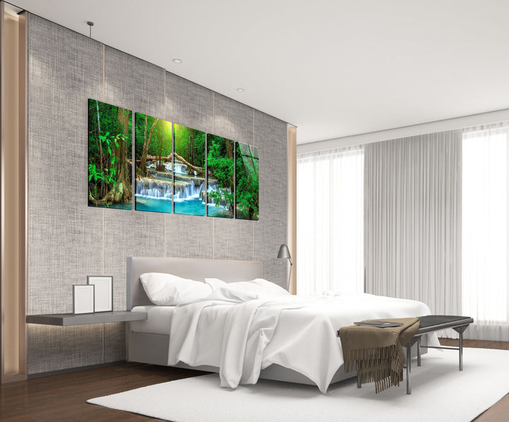 Thailand Turquoise Waterfall Landscape Glass Wall Art, glass image printing, glass prints from photos