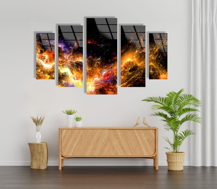 Yellow Nebula Clouds Abstract Glass Wall Art, Glass Printing Wall Art, Print photos on glass