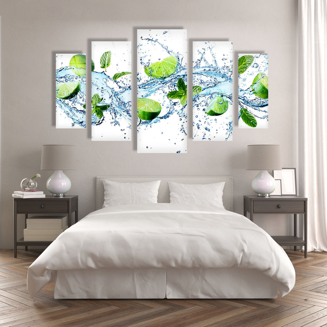 Fresh Limes With Water Splash Glass Wall Art, glass pictures for Wall, glass prints wall art