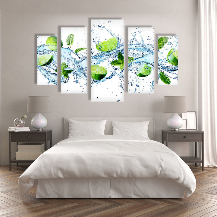 Fresh Limes With Water Splash Glass Wall Art, glass pictures for Wall, glass prints wall art