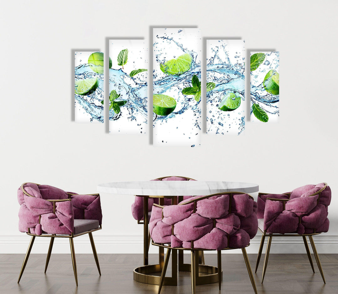 Fresh Limes With Water Splash Glass Wall Art, print on glass, glass printed photos