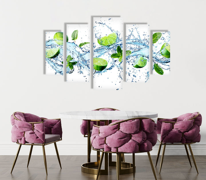 Fresh Limes With Water Splash Glass Wall Art, print on glass, glass printed photos