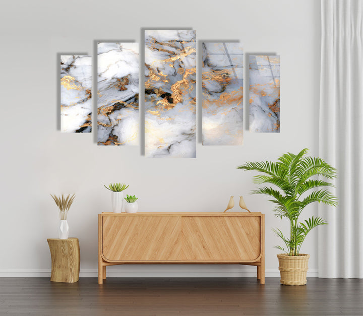 Grey & Gold Detailed Marble Glass Wall Art, photo print on glass, prints on glass wall art