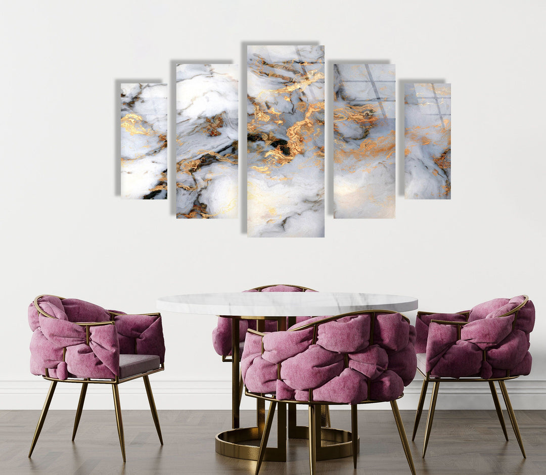 Grey & Gold Detailed Marble Glass Wall Art, custom glass photo prints, large glass prints