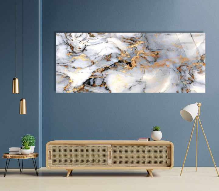 Grey & Gold Detailed Marble Glass Wall Art, large glass photo prints, glass wall photos