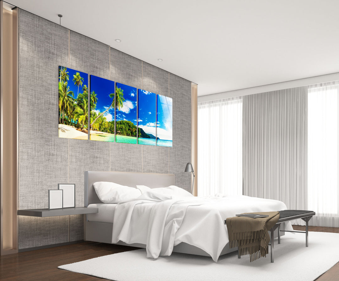 Island Beach With Palms Glass Wall Art, custom glass photo prints, large glass prints