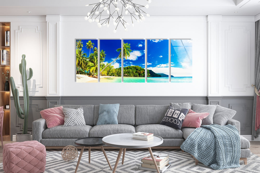 Island Beach With Palms Glass Wall Art, custom glass pictures, glass art prints