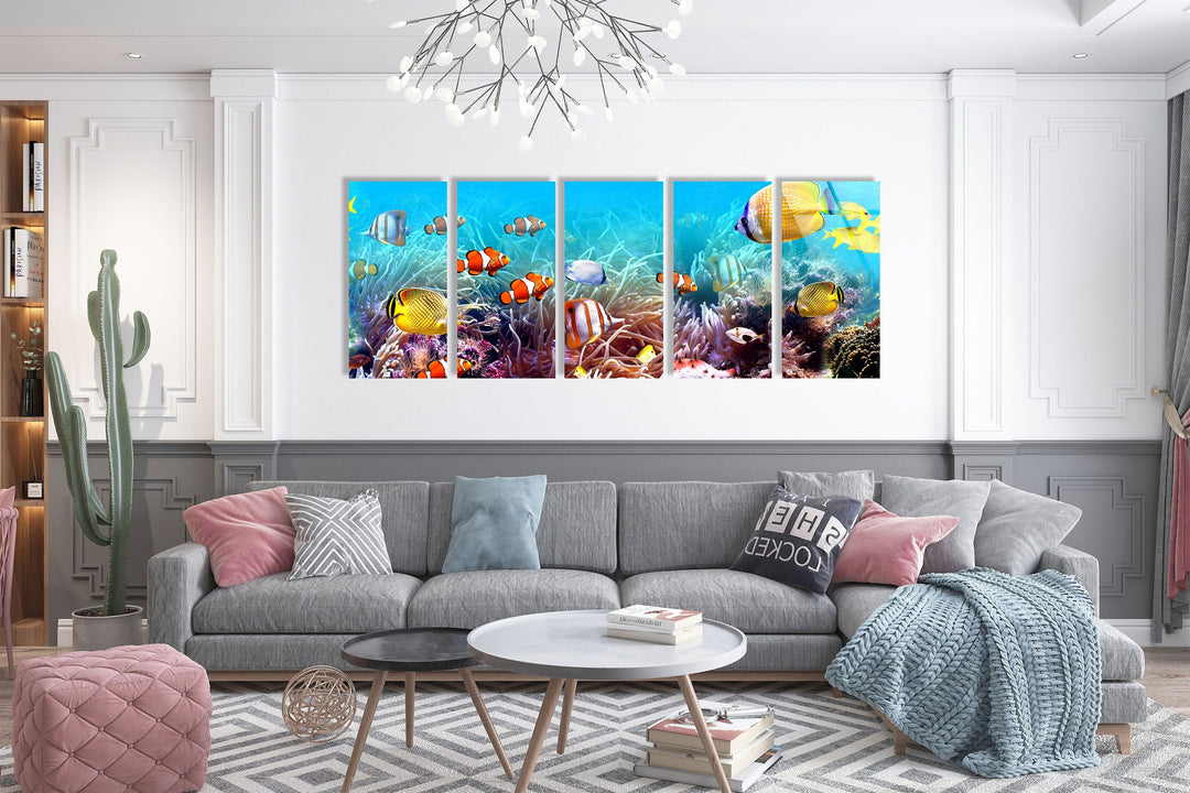 Clownfishes On The Seabed Glass Wall Art, print on glass, glass printed photos