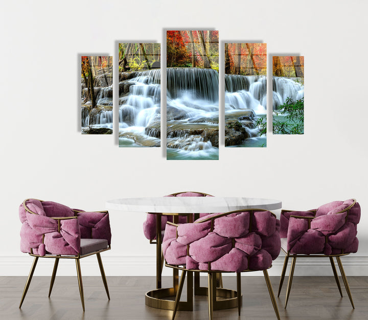 Cascading Waterfall Landscape Glass Wall Art, print picture on glass, Tempered Glass Wall Art