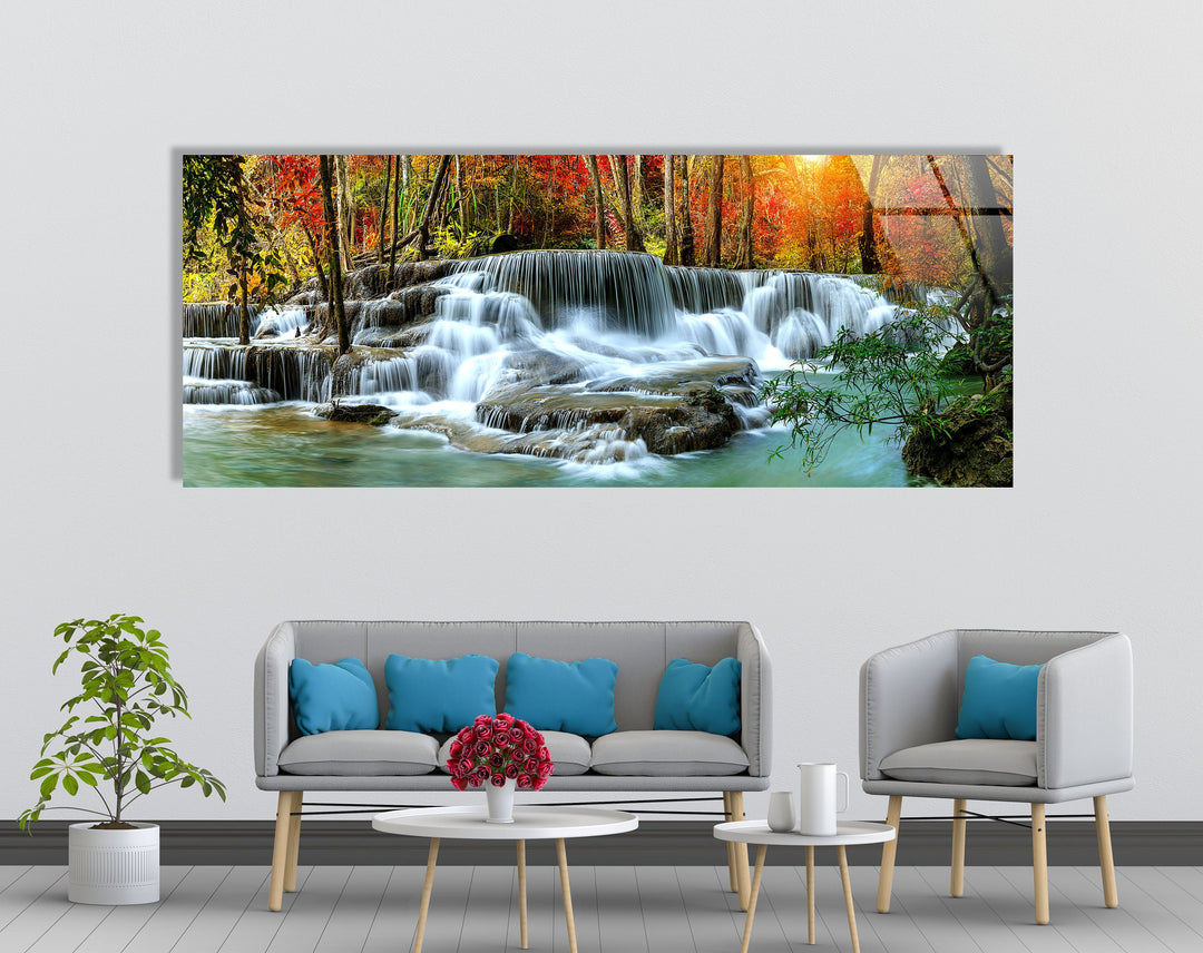 Cascading Waterfall Landscape Glass Wall Art, print on glass, glass printed photos