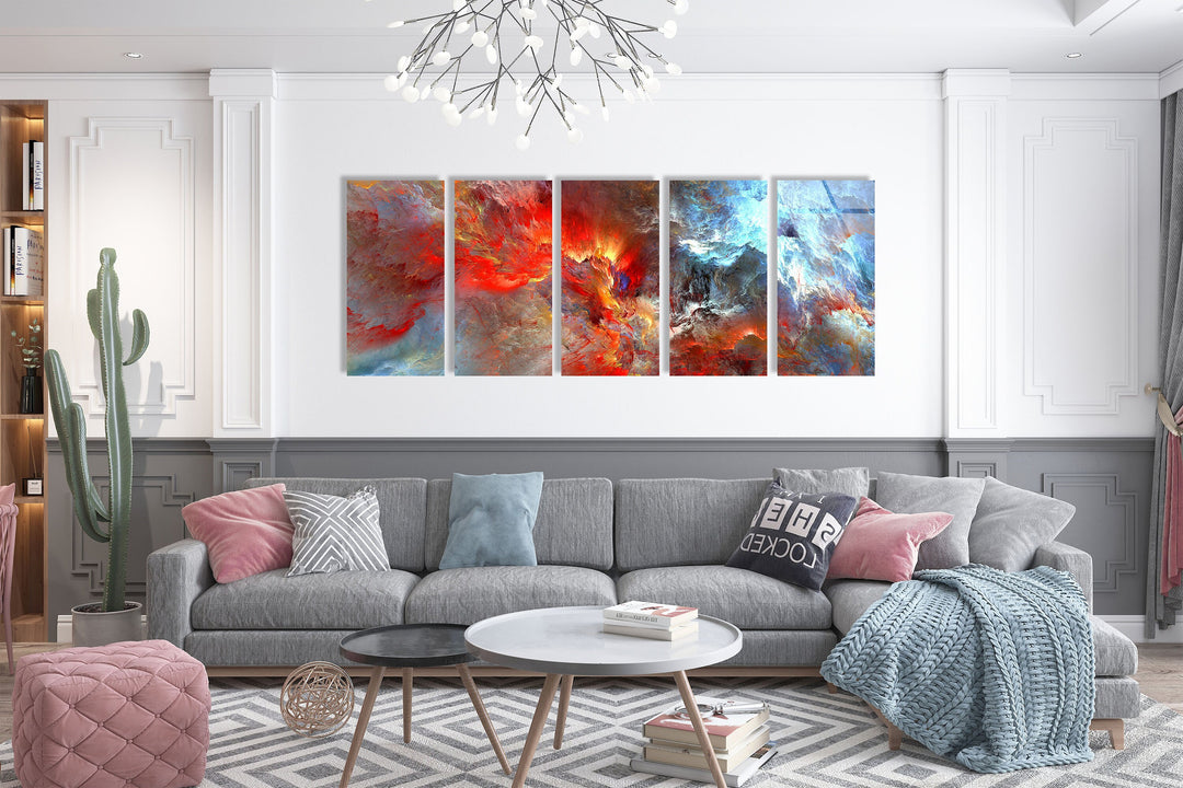 Red Cosmic Clouds Abstract Glass Wall Art, custom glass pictures, glass art prints