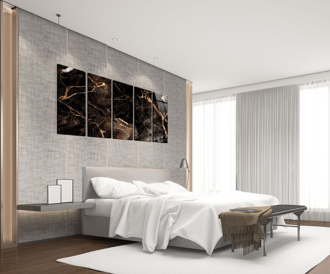 Dark Marble With Brown Veins Glass Wall Art, custom glass photo prints, large glass prints