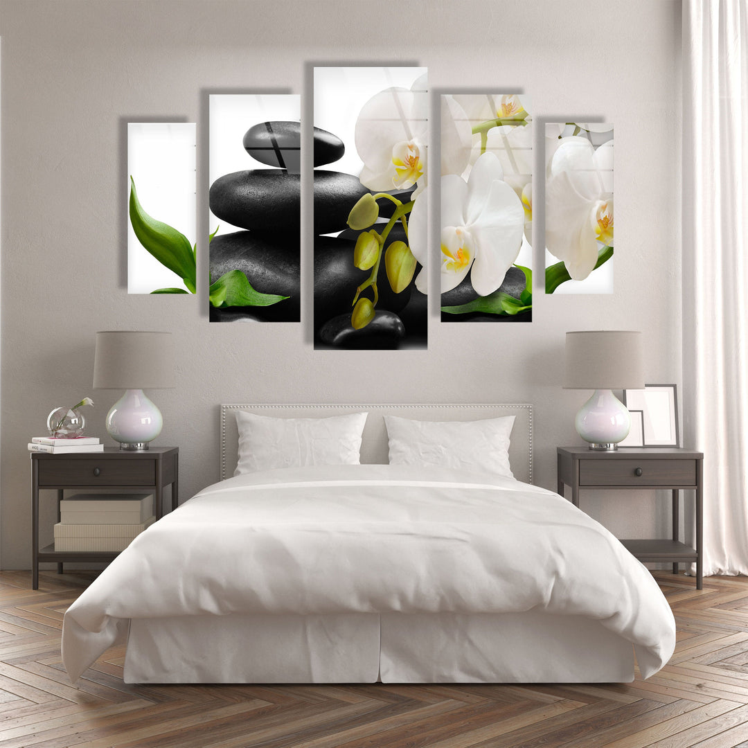 Orchid Flowers & Stones Glass Wall Art, art glass wall art, glass wall art pictures