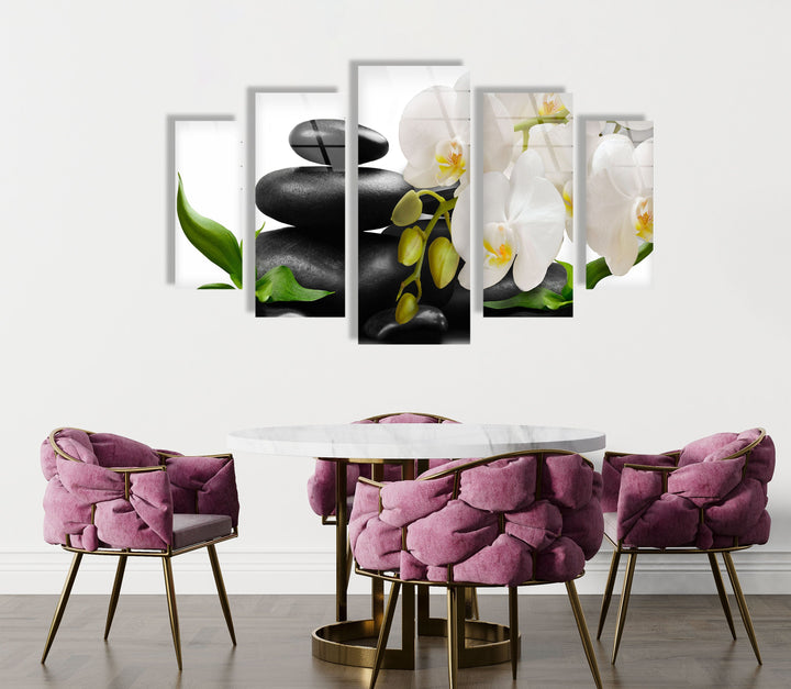 Orchid Flowers & Stones Glass Wall Art, glass image printing, glass prints from photos