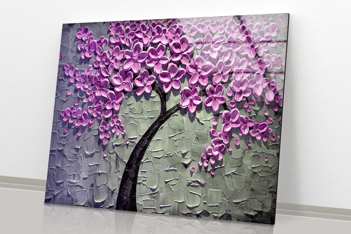 Flower Tree Oil Painting Glass Wall Art, Glass Printing Wall Art, Print photos on glass