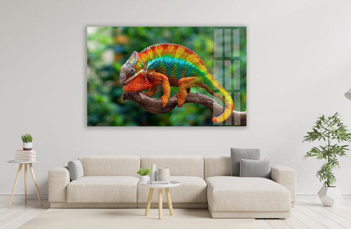 Vibrant Chameleon Glass Wall Art large glass photo prints, glass wall photos