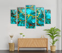 Set of 5 Blue Abstract Tempered Glass Wall Art