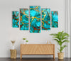 Set of 5 Blue Abstract Tempered Glass Wall Art