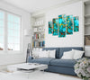 Set of 5 Blue Abstract Tempered Glass Wall Art