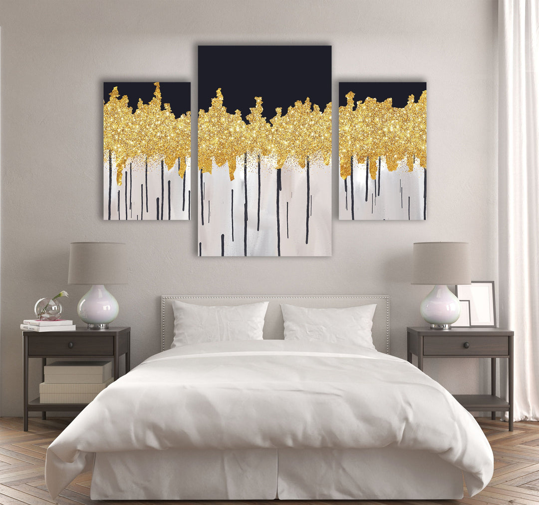 Gold Details Black, White Abstract Glass Wall Art, art glass wall art, glass wall art pictures