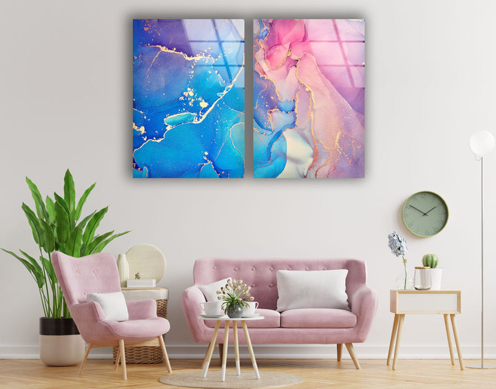 Blue & Pink Alcohol Ink Abstract Glass Wall Art, print picture on glass, Tempered Glass Wall Art