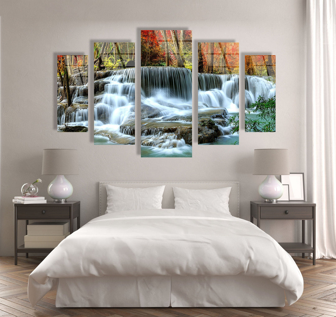 Cascading Waterfall Landscape Glass Wall Art, glass pictures for Wall, glass prints wall art