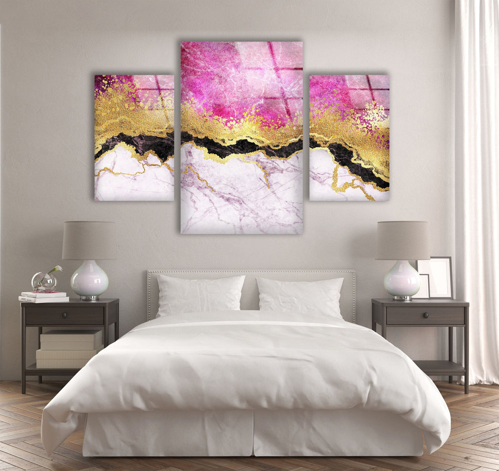 Pink & Gold Marbled Abstract Glass Wall Art, photo print on glass, prints on glass wall art