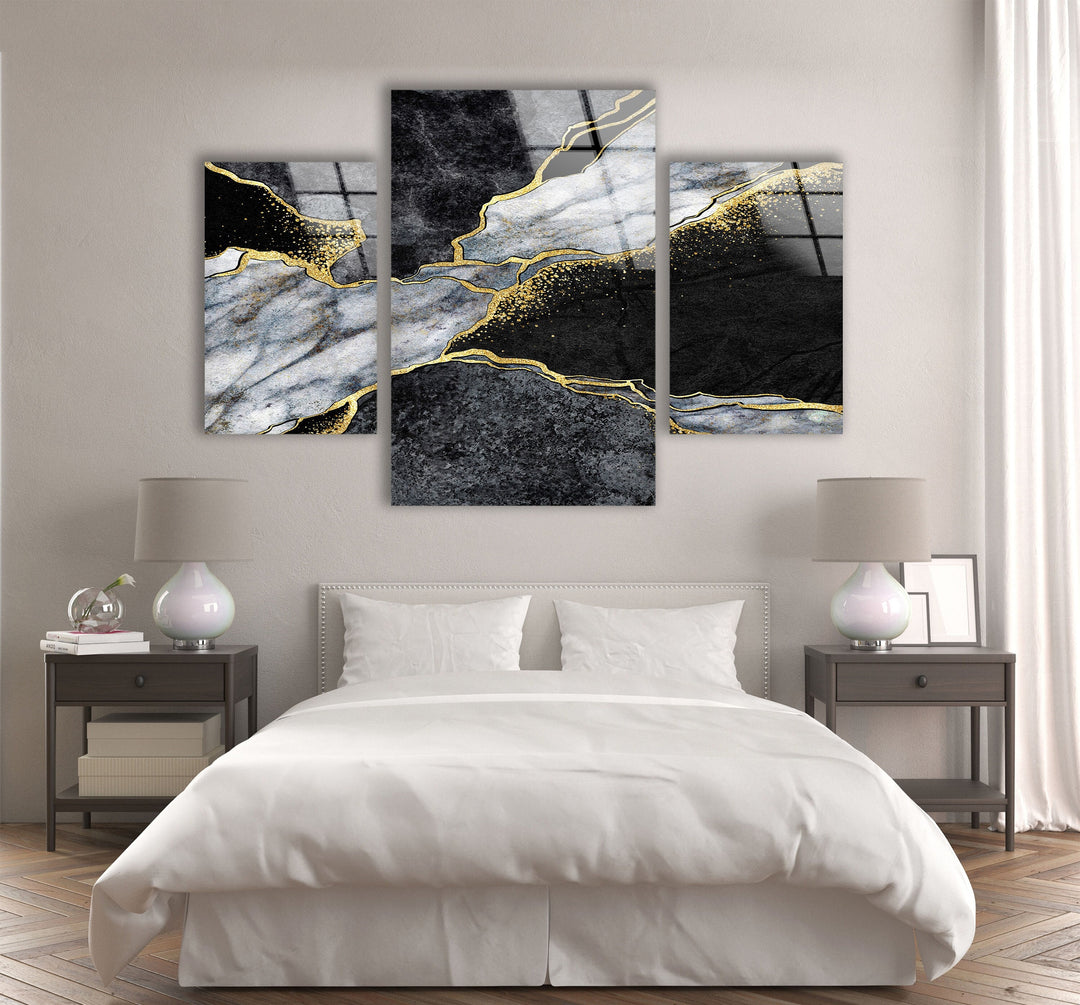 Grey, Gold and Black Marble Abstract Glass Wall Art, large glass photo prints, glass wall photos