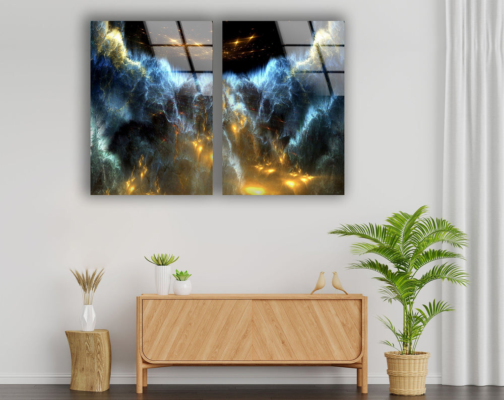 Blue, Black Storm Starry Space Abstract Glass Wall Art, glass photo prints, glass picture prints