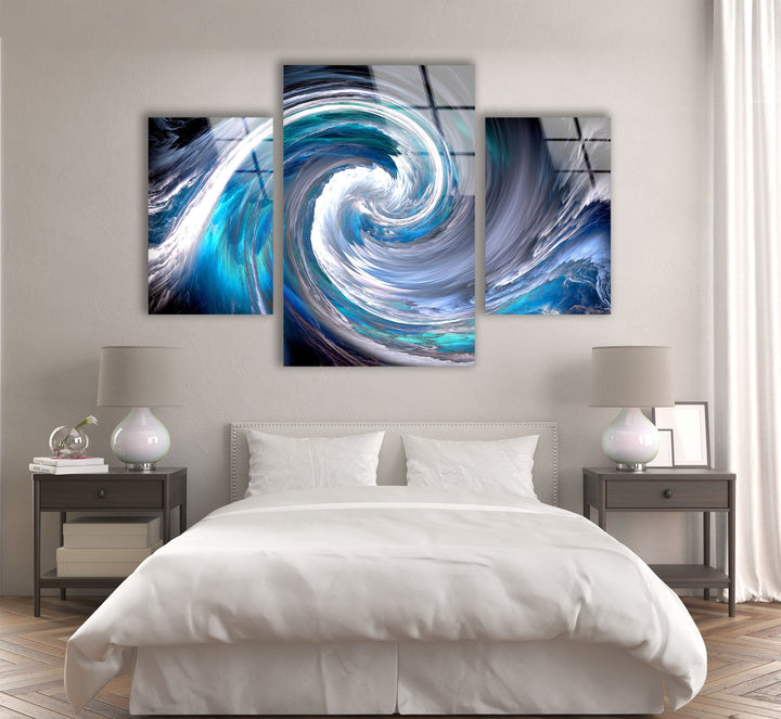 Blue White Spiral, Fractal Cloud Glass Wall Art, glass pictures for Wall, glass prints wall art