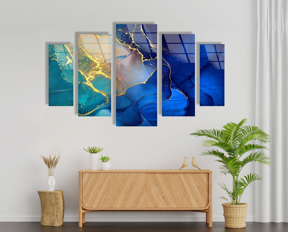 Turquoise, Blue Alcohol Ink Abstract Glass Wall Art, glass photo prints, glass picture prints