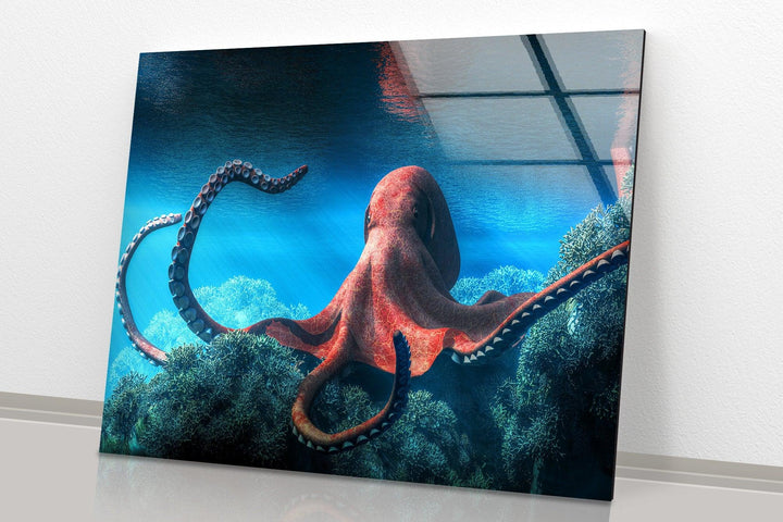 Octopus Under Water Glass Wall Art             glass wall decor, glass wall art decor