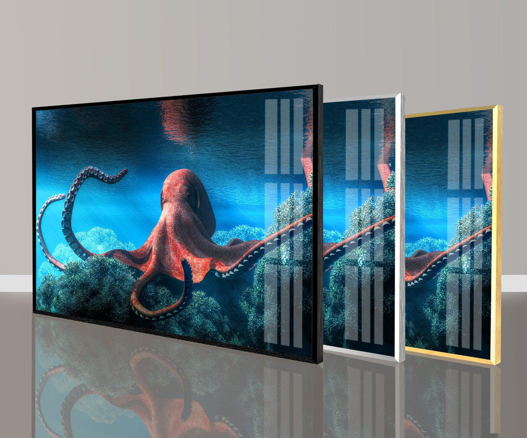 Octopus Under Water Glass Wall Art glass image printing, glass prints from photos