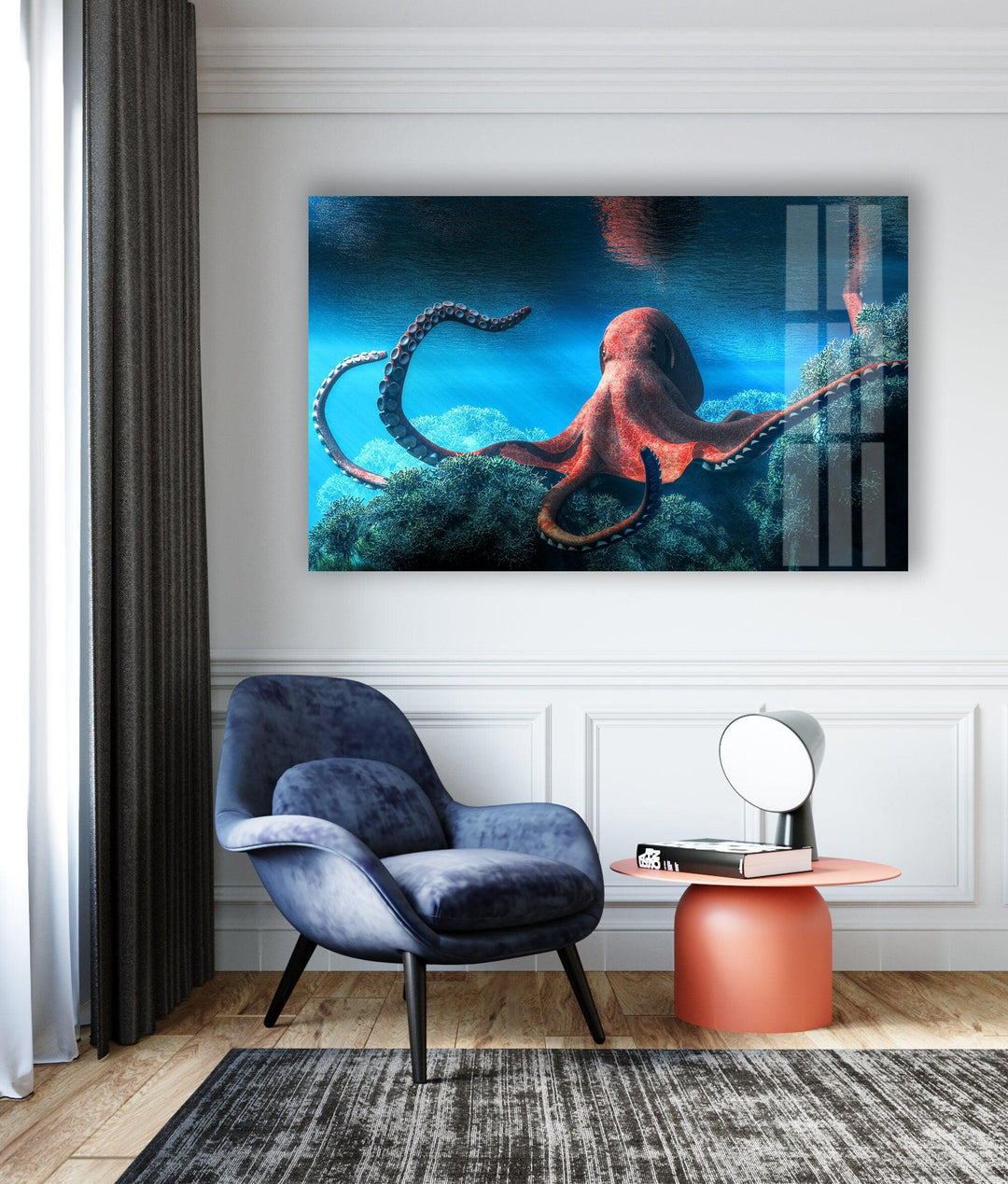 Octopus Under Water Glass Wall Art stained glass wall art, stained glass wall decor