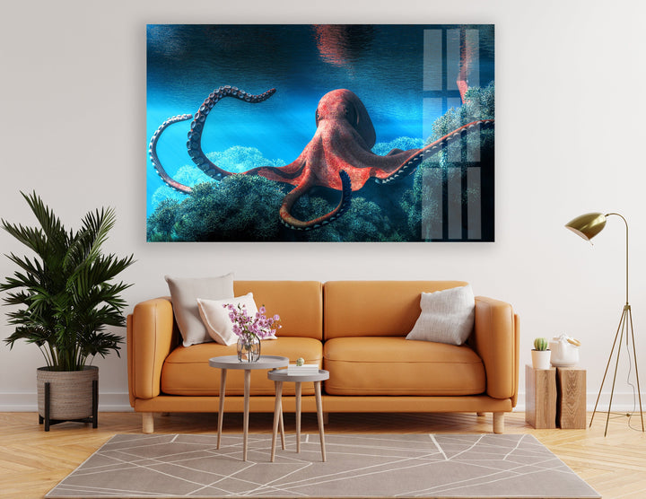 Octopus Under Water Glass Wall Art Glass Printing Wall Art, Print photos on glass