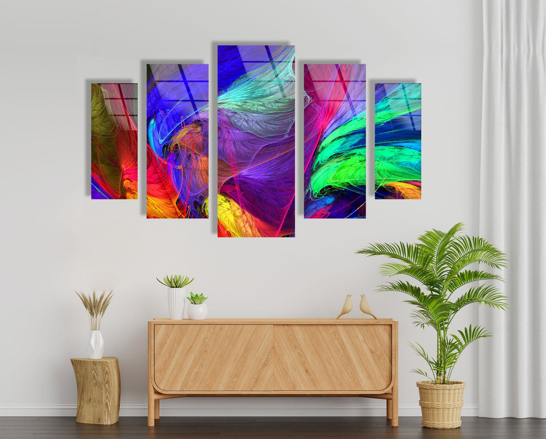 Colorful Neon Abstract Glass Wall Art, Glass Printing Wall Art, Print photos on glass