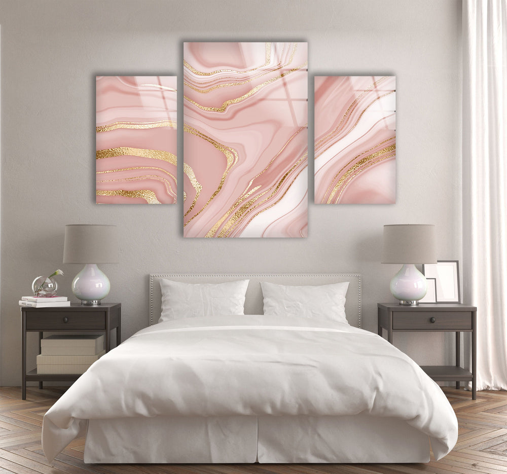 Pink & Golden Marble Abstract Glass Wall Art, art glass wall art, glass wall art pictures