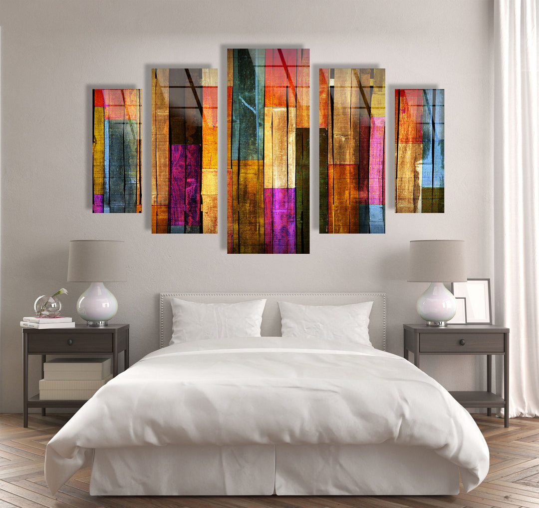 Colorful Wooden Pattern Glass Wall Art, picture on glass wall art, photos printed on glass