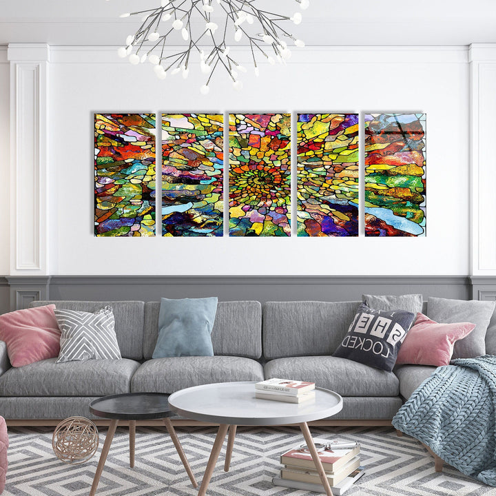 Colorful Fractal Stained Abstract Glass Wall Art, picture on glass wall art, photos printed on glass