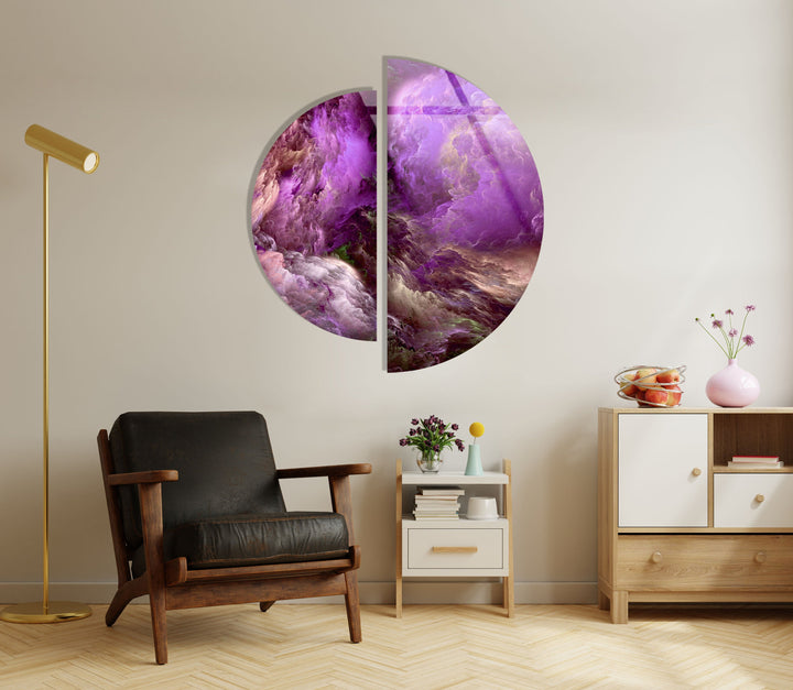 2 Piece Purple Smokey Abstract Glass Wall Art large glass photo prints, glass wall photos
