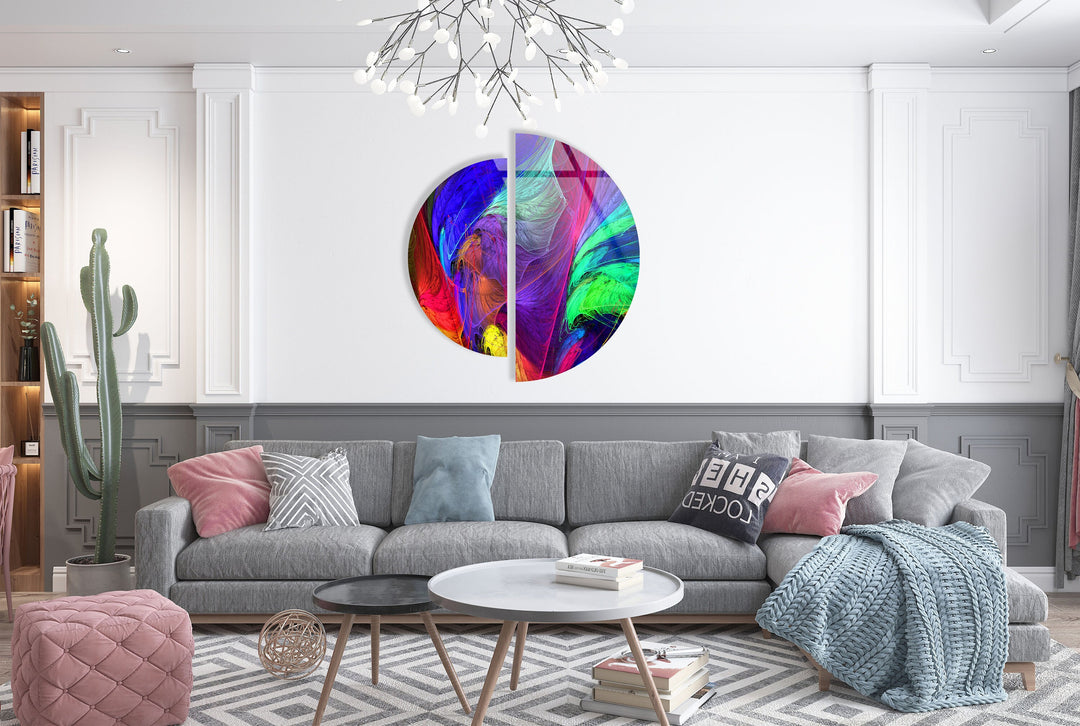 2 Piece Neon Abstract Glass Wall Art glass pictures for Wall, glass prints wall art
