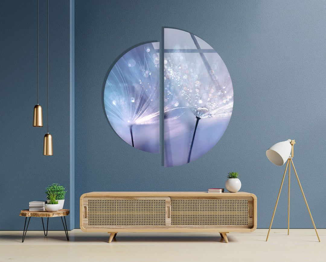 2 Piece Blue Dandelion Glass Wall Art glass pictures for Wall, glass prints wall art
