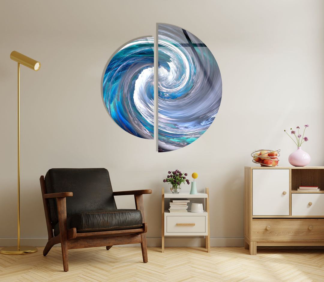 2 Piece Blue Abstract Glass Wall Art glass pictures for Wall, glass prints wall art
