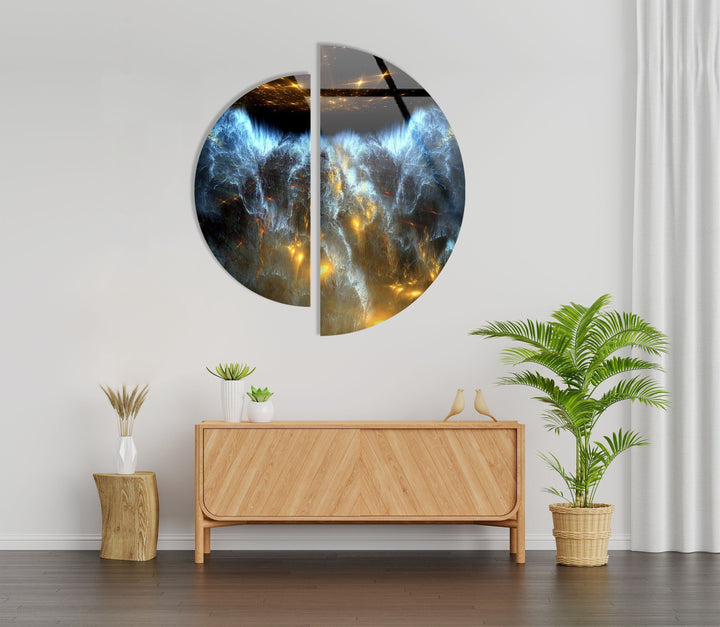 Two Pieces Round Dark Blue Abstract Glass Wall Art custom glass photo prints, large glass prints
